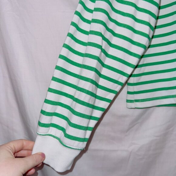 H&M Divided Green White Striped Long Sleeve Collared Top women's size XS - Picture 2 of 7